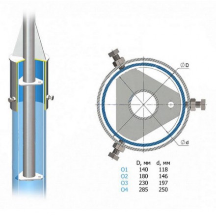 Кронштейн однорожковый угловой на обечайке 2К1(15°)-2,5-2,0-О4-Тр.48 30 кг